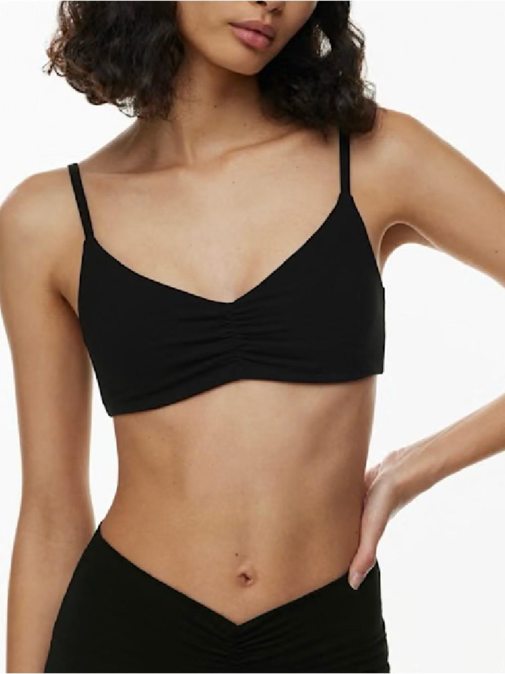 Aritzia Golden Chill Black Ruched Racerback Bra Top Sporty Luxury